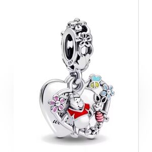 New 925 Silver Heart Charm with Winnie the Pooh and Piglet